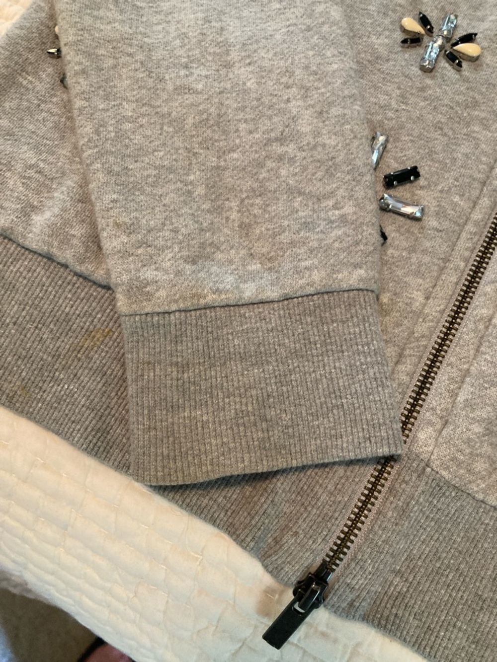 Banana Republic Light Gray Embellished Zip-Up Sweatshirt - Picture 6 of 9